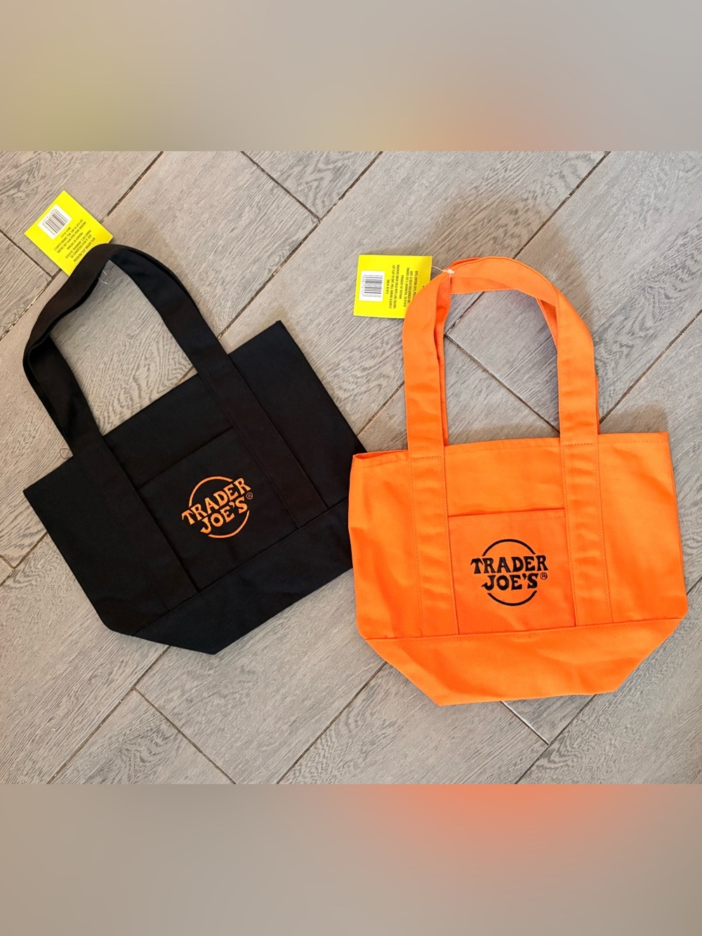 Trader Joe's Mini Canvas Halloween Tote Bags - Set of 2 - Black & Orange